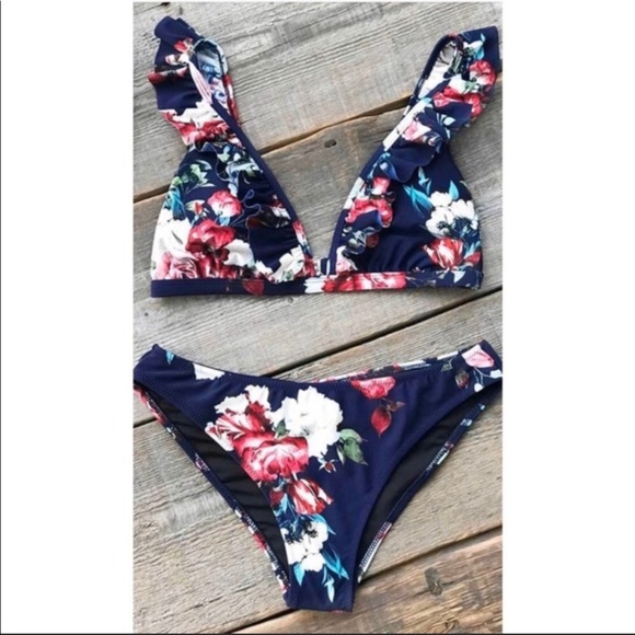 CUPSHE Navy -Floral Ruffle Bikini - Picture 3 of 16